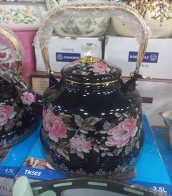 تصویر کتری لعابی گل صورتی 