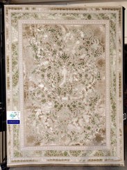 تصویر فرش طرح سلین بژ حاشیه طلایی 