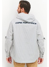 تصویر هودی مردانه آستین بلند راه‌راه، سفید/آبی برند jack & jones Men Long Sleeve Stripe Hoodies, White/Blue