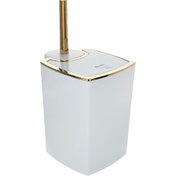 تصویر سطل و برس سرویس بهداشتی کویین رنگ سفید طلایی 