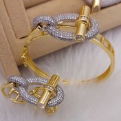 تصویر ست دستبند و انگشتر هرمس استیل با نگین مخراجکاری شده 