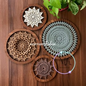 تصویر ست دیوارکوب ماندالا بافی با قلاب قطر ۱۵/۱۵/۲۰/۲۵ crochet wall hanging