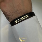 تصویر دستبند چرم و طلا مردانه M22 