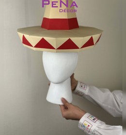 تصویر دکور سر مانکن کلاه مکزیکی - کرم Mexican hat mannequin head decor