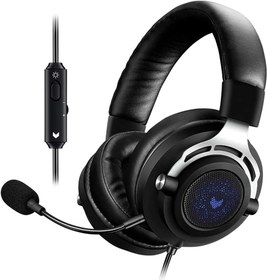 تصویر RAPOO Gaming Headset Over-Ear with Detachable mic, Blue LED Backlight, Stereo Lightweight Headphones with Volume Control, Soft Earpads, Compatible with Windows, Mac for PC, Computer-Black 