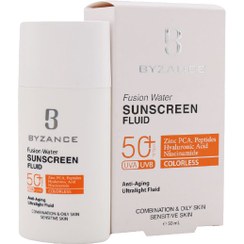 تصویر فلوئید ضد آفتاب بیزانس فیوژن واتر پوست چرب و مختلط بی رنگ 50 میل Byzance Fusion Water Sunscreen Fluid  SPF50 50ml
