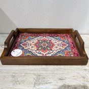 تصویر سینی چوبی مستطیل سایز 26 در 35 سانتیمتر طرح کاشیکاری کد 016 