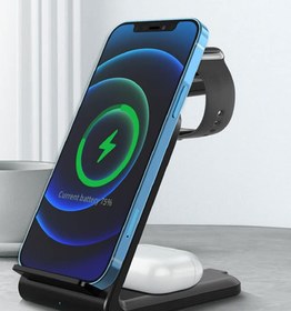 تصویر SHOWAY 15W Fast Wireless Charging Station, 3-in-1 for iPhone, Airpods, Watches and Other Devices Supporting QI Standard (Black) 
