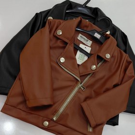 تصویر کت تک چرم بچگانه دورنگ مشکی و قهوه ای - قهوه ای / ۵ 