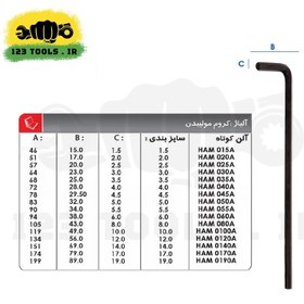 تصویر آلن تکی لایت ژاپن کوتاه مدل HAM (انواع سایز) - 19 Light Long Arm Allen Wrench HAM-015A HAM-020A HAM-030A HAM-060A HAM-070A HAM-100A HAM-120A HAM-190A