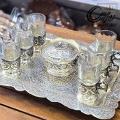 تصویر ست چای خوری آب نقره طرح ترنج 