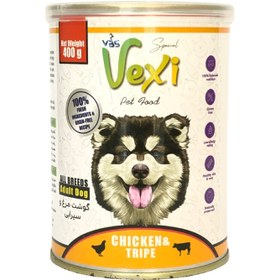 تصویر کنسرو پته ای سگ وکسی طعم مرغ و سیرابی 400 گرمی VEXI dog With chicken & tripe 400 ML