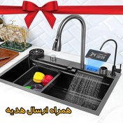 تصویر سینک ظرفشویی آبشاری SUS-304 پیانویی 2 کلیده گرید A + هدیه - دوش حمام پیانویی Piano sink with 5 handles, grade A, brand Huadiao steel 304