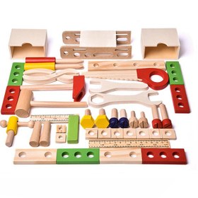 تصویر ست ابزار بازی آموزشی چوبی 43 تکه غیرسمی برای کودکان برند fun little toys 43-Piece Wooden Construction Educational Nontoxic Game Tool Toy Set For Kids