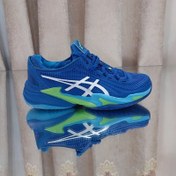 تصویر کفش تنیس خاکی اسیکس Asics tennis Court FF3 Novak CLAY- رنگ آبی فسفری سفید کیفیت اورجینال سفارش اسیا نواک جوکوویچ - ۳۹ Asics tennis Court FF3 Novak CLAY