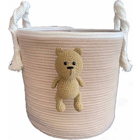 تصویر سبد لاندری قیطانی خرس برجسته بافت 30 سانتی متر Embossed Bear Texture Braided Laundry Basket 30 cm