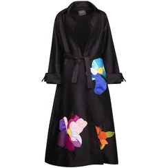 تصویر مانتو زنانه گره استایل مدل شب بو رنگ مشکی 