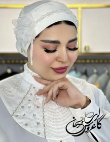 تصویر توربان بغل گلدار سفید 