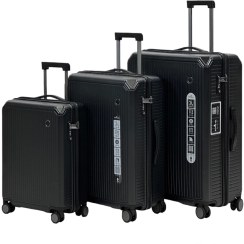 تصویر ست کامل چمدان اکولاک ژاپن مدل شوگان رنگ رنگبندی: مشکی، خاکستری، نقره‌ای