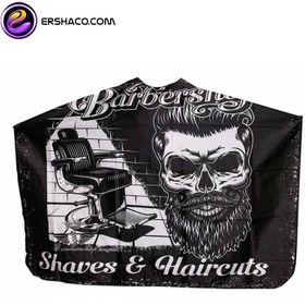 تصویر پیشبند آرایشگری طرح مرد و صندلی آرایشگری 