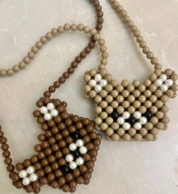 تصویر کیف مرواریدی مهره‌ای طرح خرسی - قهوه ای pearl bear bag