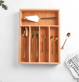 تصویر جا قاشقی و چنگال و ابزار چوبی بامبو کابینتی Bamboo wooden cutlery and tool holder for cabinet