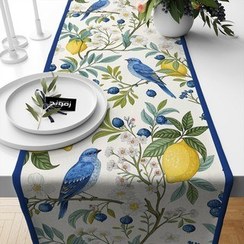 تصویر رانر پردیس طرح پرنده آبی روی شاخه لیمو و بلوبری 