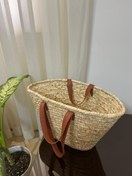 تصویر ساک حصیری دسته چرمی دوبندی 