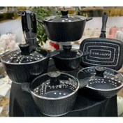 تصویر سرویس قابلمه چدن 22 پارچه هافنر _ مشکی دوروگرانیت cast iron pot service 22 fabric hafner _ durogranite black