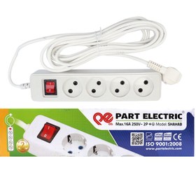 تصویر چند راهی 4 خانه بدون ارت شهاب پارت الکتریک با کابل 5 متری PE653 Part PE653 Power Strip