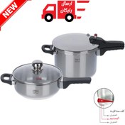 تصویر زودپز پارس استیل دوقلو 3 و 6 لیتری با درب پیرکس Pars Steel Pressure Cooker 3-6 L