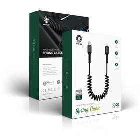 تصویر کابل فنری تایپ سی به لایتنینگ گرین Green Lion Type-C to Lightning Spring Cablefc - یکساله تعویض اورجیلند 