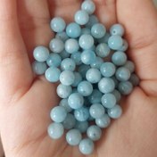 تصویر مهره سنگ آکوامارین اصل سایز 6 سوراخ دار گوی معدنی طبیعی 