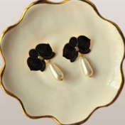 تصویر گوشواره طرح ارکیده - کوچک - مشکی 