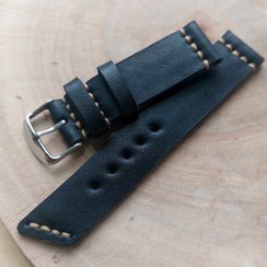 تصویر بند ساعت چرم طبیعی گاوی /رنگ مشکی دوخت کرمی watch strap