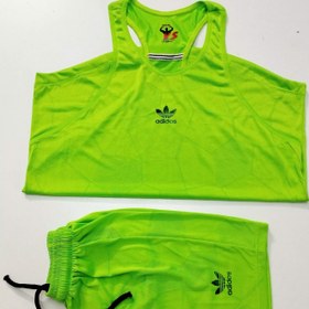 تصویر ست رکابی و شلوارک ورزشی مردانه سبز فسفری طرح آدیداس - x ا top&short top&short