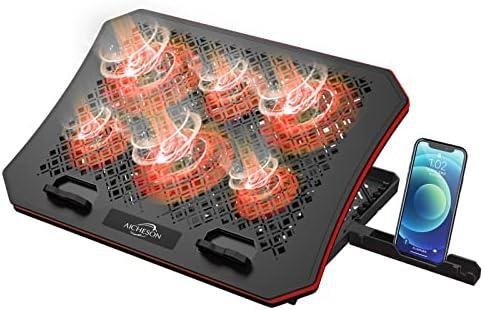 خرید و قیمت AICHESON Laptop Cooling Pad for 15.6 to 17 Inch Laptops,  Compatible with Lapdesk and Desk Use, Red Lights, 7 Ergonomic Stands