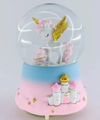 تصویر گوی موزیکال برفی اسب تکشاخ سایز بزرگ 