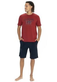 تصویر ست پیژامه چند رنگ مردانه پایه تی شرت و شلوار جیب چوگان کوتاه تر یقه دوچرخه جزئیات U.S. Polo Assn. 