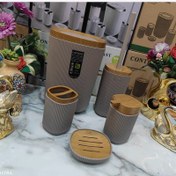 تصویر ست سرویس بهداشتی 5 پارچه طرح روما خطی رنگ زیبا و شکیل نسکافه مات برند کنتراست نو آکبند طرح جدید قیمت عالی و اقتصادی مبلمونسرا مدل 264757 