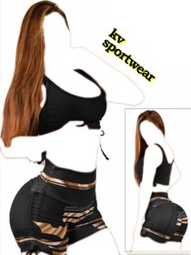 تصویر ست نیم تنه شورتک گتر دار ورزشی زنانه کد 003 Set of womens sport shorts with gaiter code 003