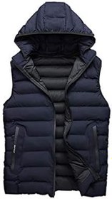 تصویر ZZL Body Warmer Gilet Men&#39;s Winter Vest Removable Hooded Padded Puffer Vest Casual Stand Collar Travel Photo Sleeveless Vest Jacket Fashion (Color : Blue, Size : 5X-Large) 