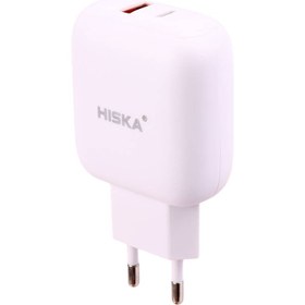 تصویر شارژر دیواری فست شارژ Hiska H112-PD 2Port QC3 PD 3A 18W + کابل آیفونی 