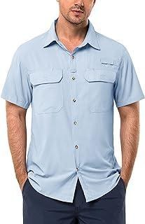 Pudolla Mens Fishing Shirts Short Sleeve Travel Work Shirts Summer Button  Down Shirts For Men UPF50+
