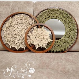 تصویر دیوارکوب قلاببافی ، ماندالا ۳ تکه آینه دار (پس کرایه ) 