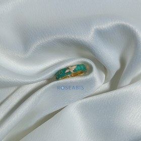 تصویر انگشتر میناکاری پینترستی - سبز با گل کرمی 