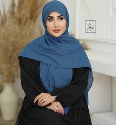 تصویر روسری وال نخی راه راه آبی نفتی 