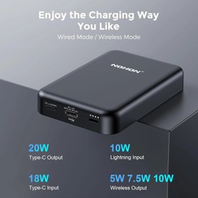 تصویر شارژر مغناطیسی بی سیم mag safe باتری no hon پاوربانک pd 20 w شارژ سریع 10000 میلی امپر NOHON Wireless Charger Portable Mag-Safe-Battery Pack: 10000mAh Power Bank PD 20W Fast Charging with USB-C Cable, External Powerbank for Mag-Safe, for iPhone 15 14 13 12 Mini Pro Pro Max (Black)