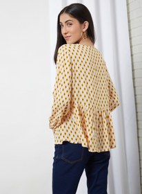 تصویر بلوز یقه V نقطه‌دار سفید/زرد/مشکی برند aila Dotted V-Neck Blouse Top White/Yellow/Black