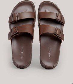 تصویر صندل چرمی مردانه با بند قفل‌دار - رویه چرمی، قهوه‌ای برند Tommy Hilfiger Men's Leather Buckle Sandals/ Flip Flops - Leather upper, Brown